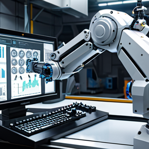 Home 4 **
A futuristic machining workshop. A robotic arm precisely operates a CNC machine, with holographic displays showing data analysis and optimization algorithms running in the background. Focus on the advanced technology and automated processes.
**
